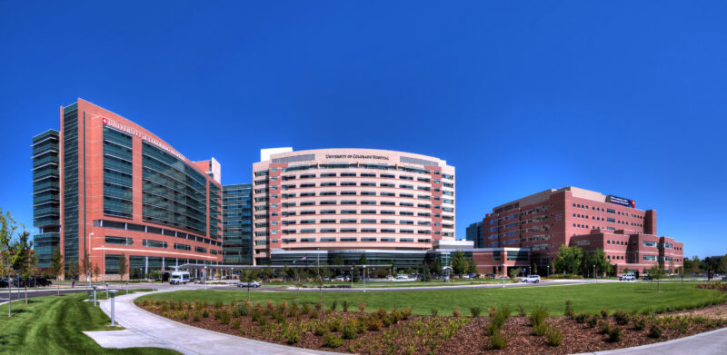 hospital exterior at sunset - architectural photographer denver