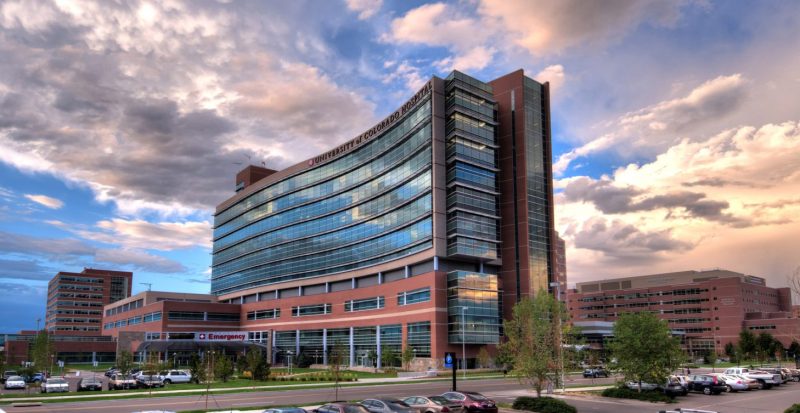 hospital exterior at sunset - architectural photographer denver
