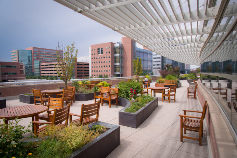 hospital exterior at sunset - architectural photographer denver