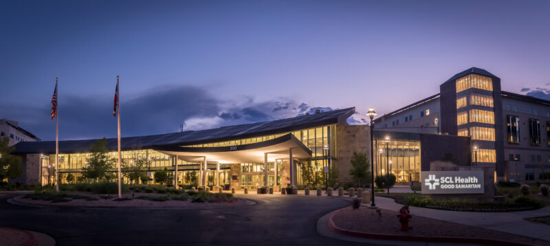 hospital exterior at sunset - architectural photographer denver