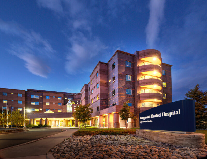 hospital exterior at sunset - architectural photographer denver